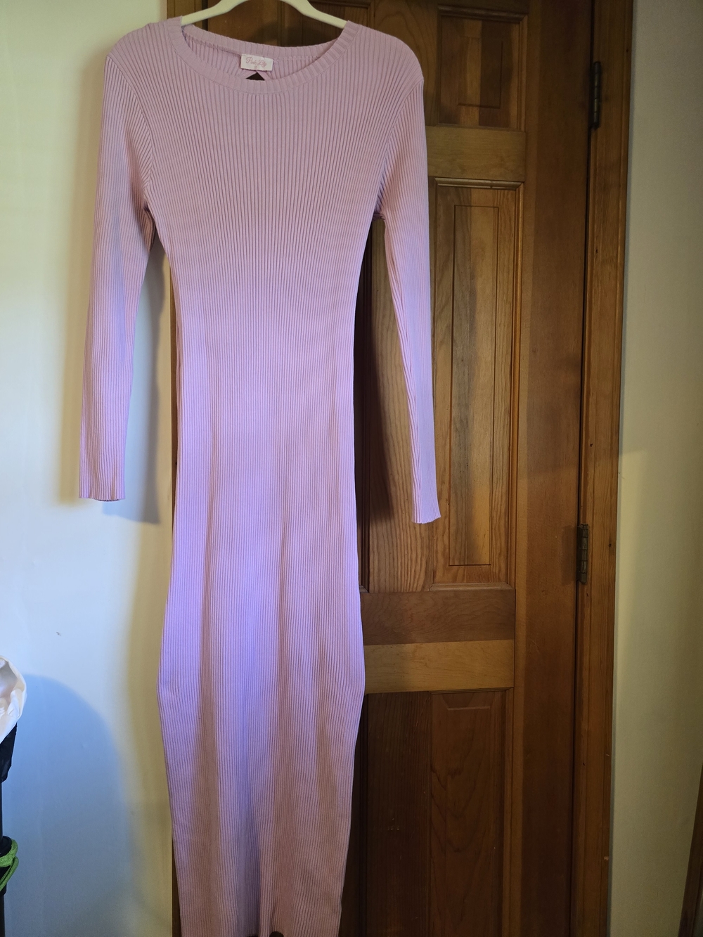 Slim Ribbed Long-Sleeve Midi Dress - Dusty Pink - Picture 3 of 15